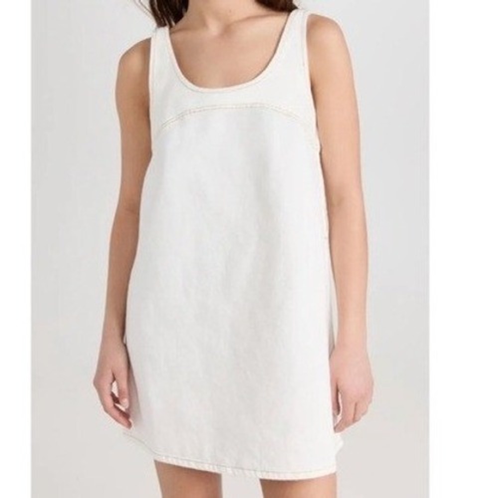 Frame Micro Flare Cotton Denim Sleeveless Mini Dress in White Size Medium